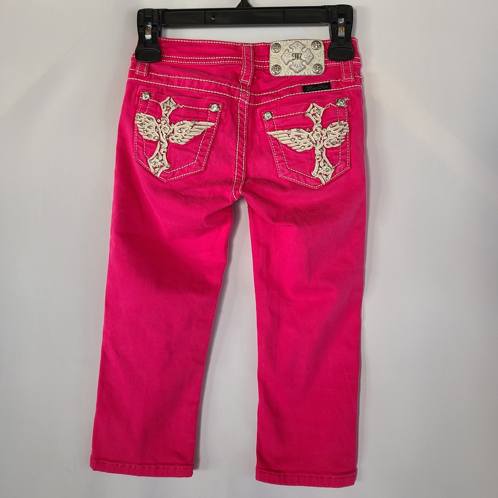 Miss Me Girls Bright Pink Embellished Angel Wing Cross Capri Jeans Size 10